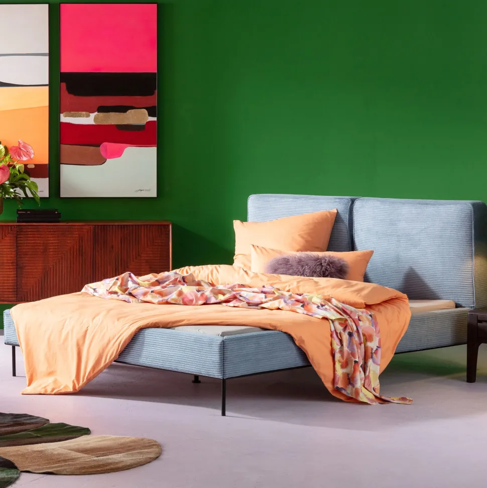 Bett East Side Cord Blau 180x200cm