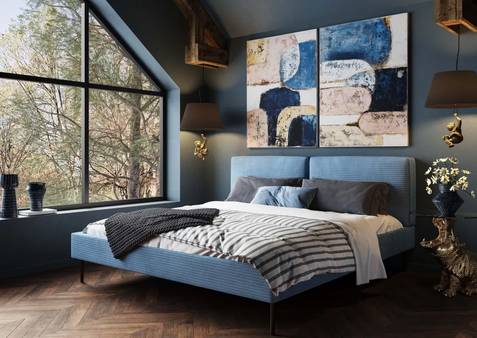 Bett East Side Cord Blau 180x200cm