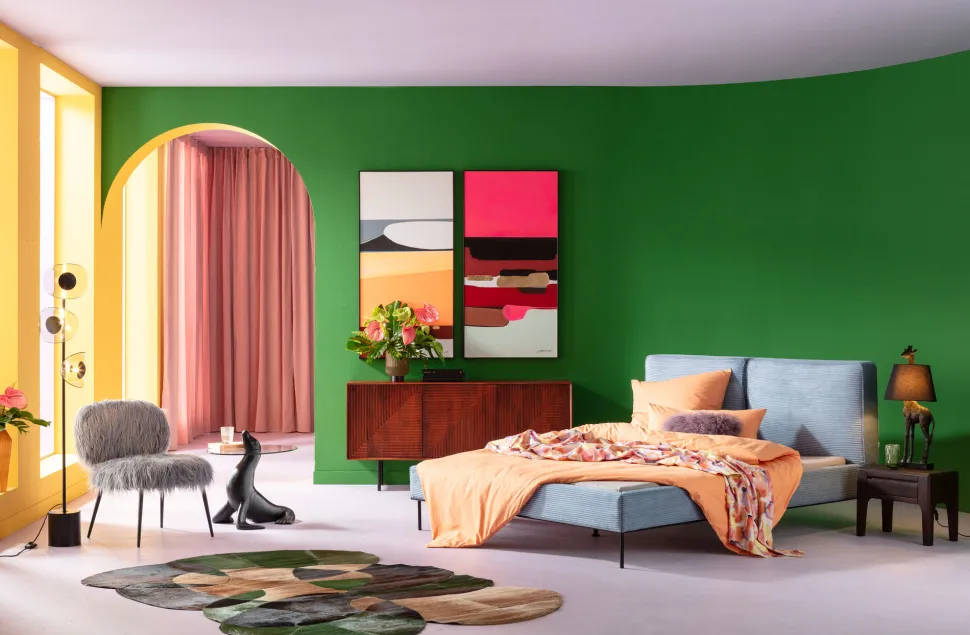 Bett East Side Cord Blau 180x200cm