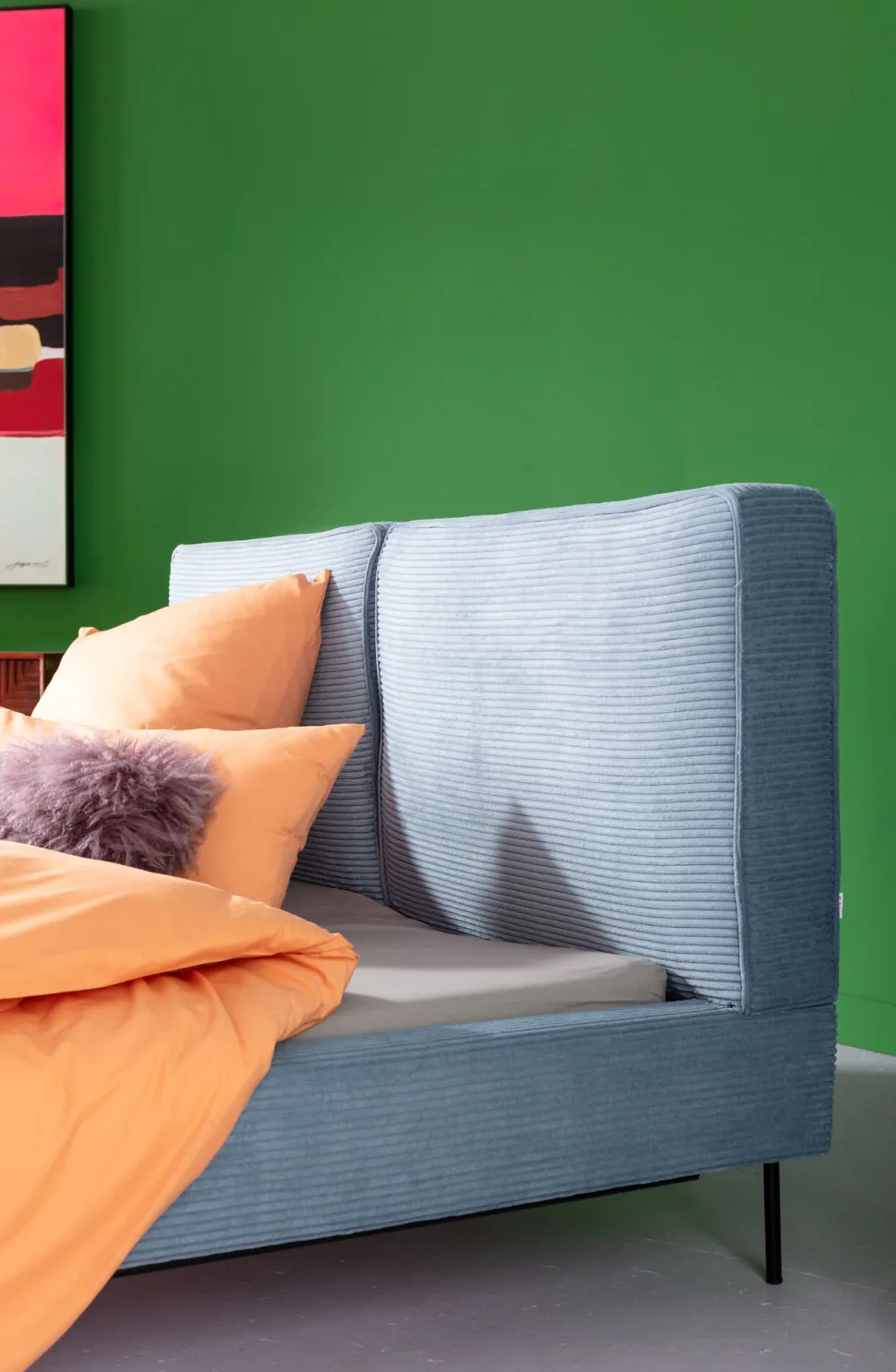 Bett East Side Cord Blau 160x200cm