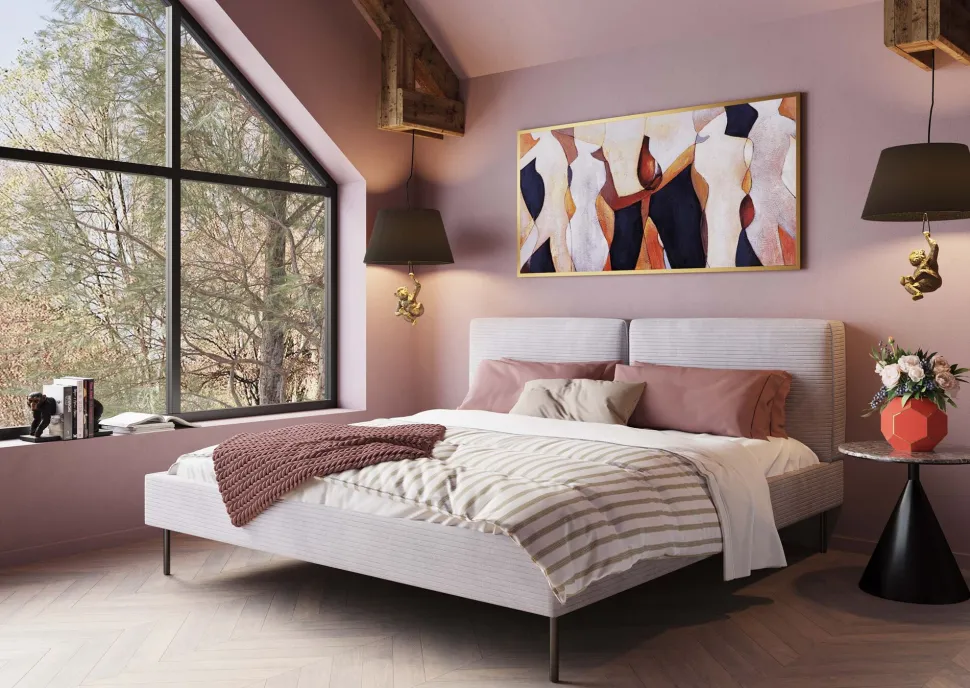 Bett East Side Cord Grau 180x200cm