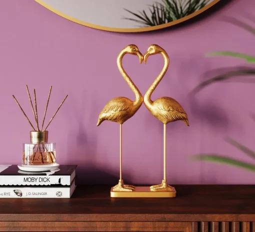 Deko Figur Flamingo Love Gold 39cm