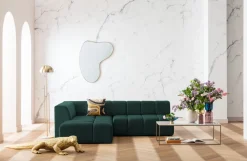 Ecksofa Belami Velvet Dunkelgrün Links 265cm