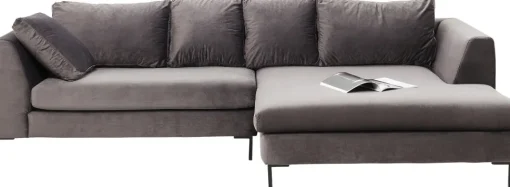 Ecksofa Gianni Velvet Grau Rechts Schwarz