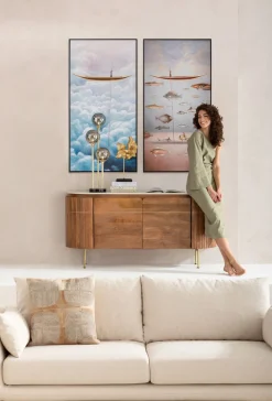 Gerahmtes Bild Cloud Fisherman Boat 60x120cm