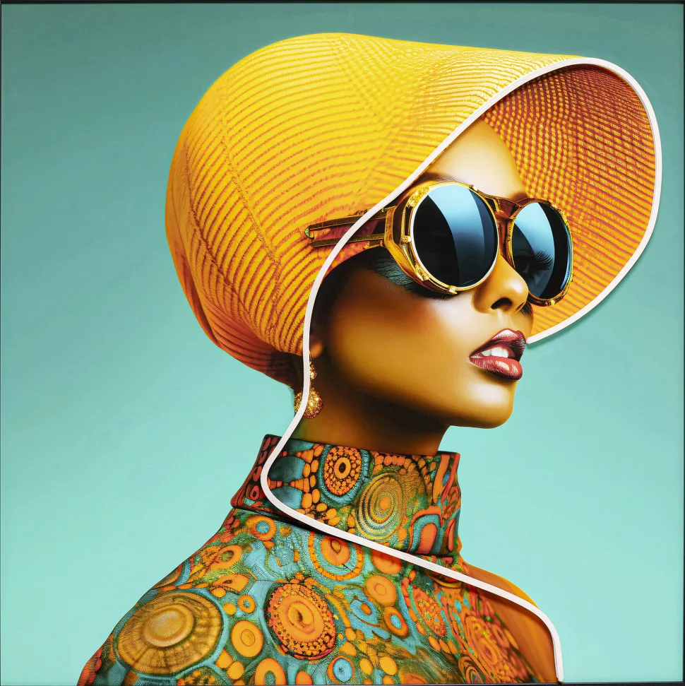 Gerahmtes Bild Sun Hat Woman Gelb LED 80x80cm