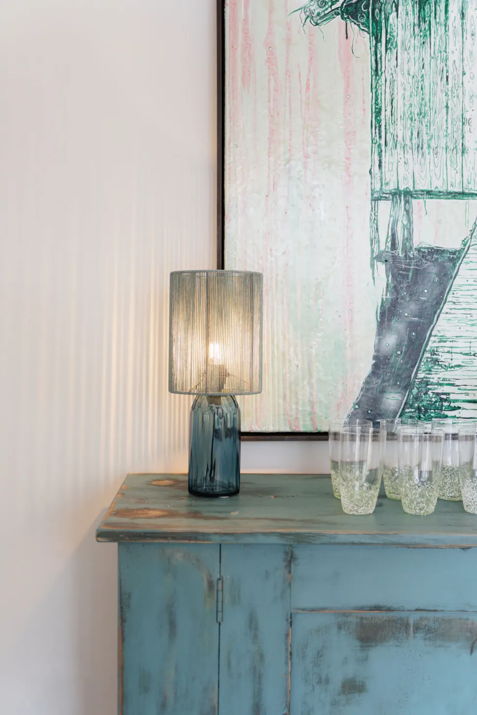 Tischleuchte Vecchio Blau 42cm